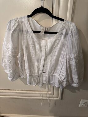 Joie White Eyelet Peasant Blouse